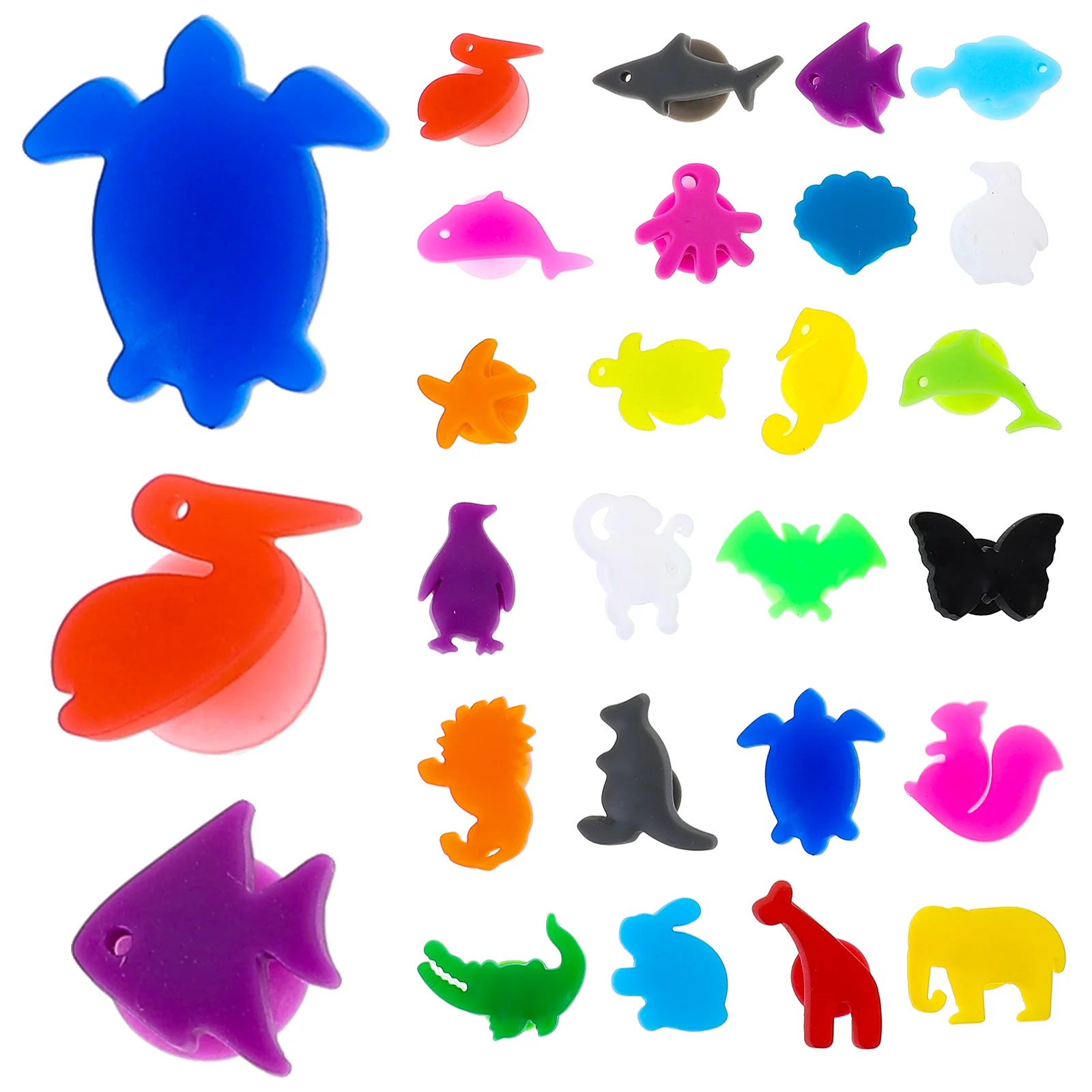 

24pcs Glass Charms Markers Silicone Land Animals Glass Identifiers Cup Bottle Labels Tags for Nautical Beach Gifts