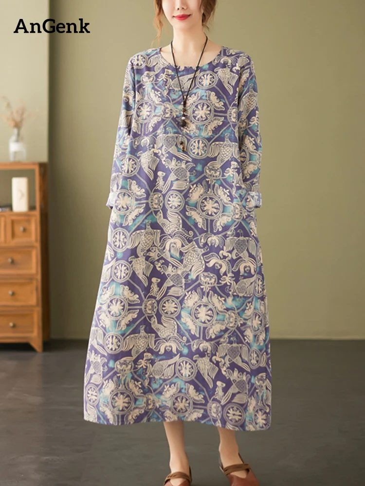Женское винтажное платье с цветочным принтом длинное повседневное офисное из