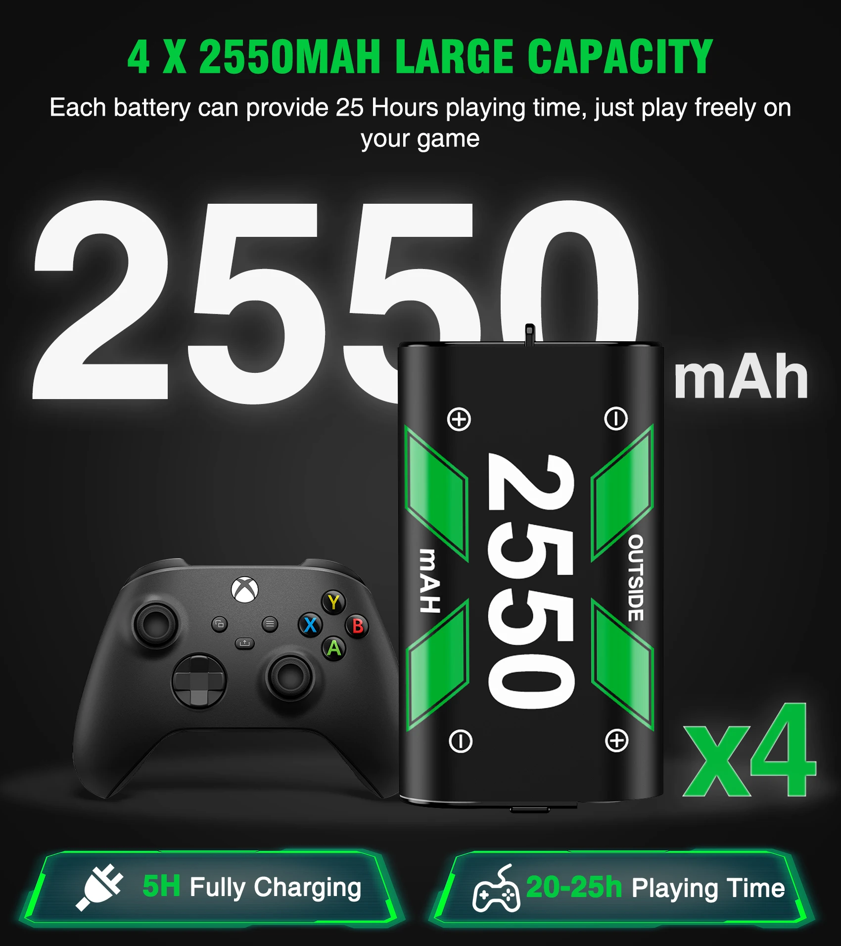 Аккумуляторная батарея 4X 0 мАч для Xbox One + USB/Type-C зарядный кабель зарядная