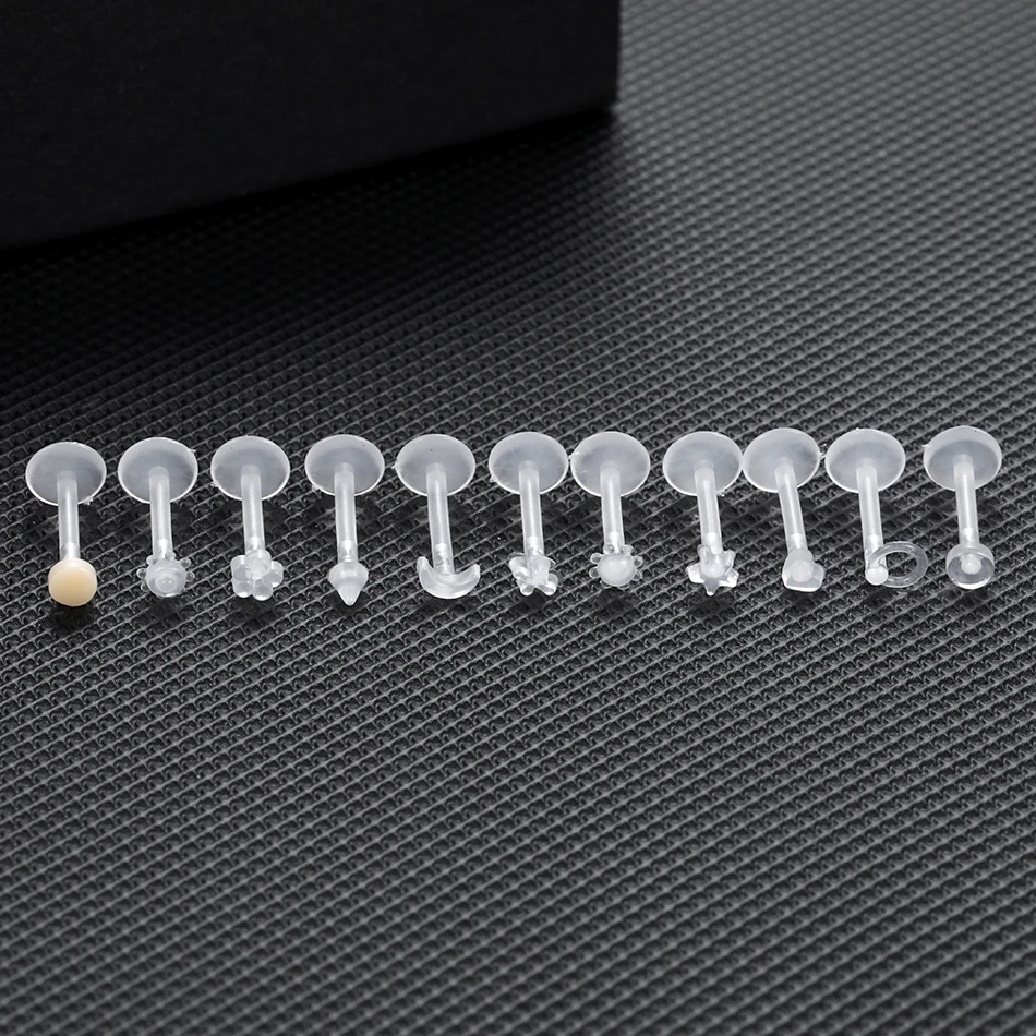 

11Pcs /lot Transparent Plastic Labrets Lip Piercing Stud Earrings Bioplast Piercings Ear Stretcher Cartilage Helix Earrings