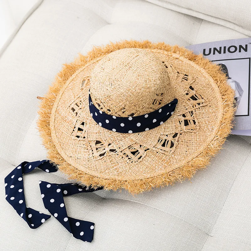 Шляпа женская Соломенная из рафии Солнцезащитная пляжная Панама с козырьком