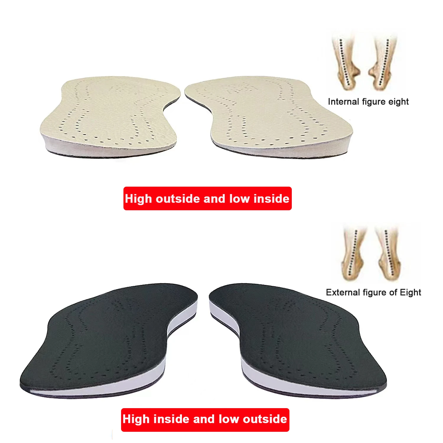 Cowhide Leather Insoles O/X leg Orthopedic Correction Shoe Inserts for Women Men Pad Knock Knee Pain Bow Legs Valgus Varus