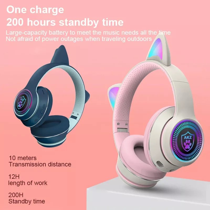 

NEW2023 TOP RGB Ear Wireless Headphones Support TF Card 3.5mm Audio Jack For Tablet Laptop Noise Canceling Adults Kids Headpho