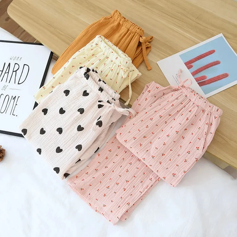 

Women Trouser Pants Sleepwear Casual Wide Leg Long Pants Palazzo Cotton Pajama Lounge Wear Sleepwear Pijama Pyjama