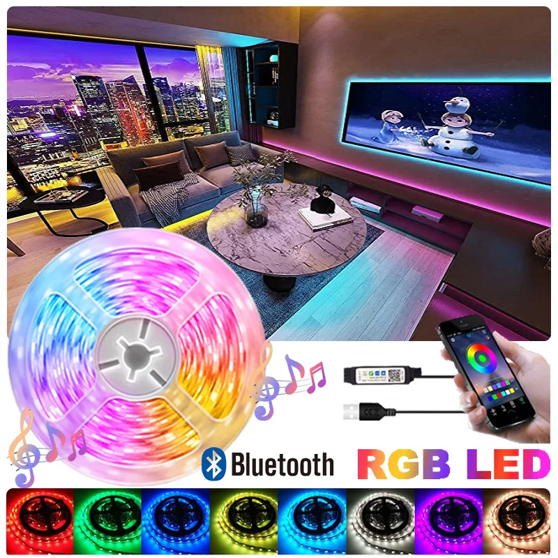 

Music Sync LED Strip Light RGB Phone Control Color Change USB Room Decor DC5V TV Background SMD5050 1m 2m 3m 4m 5m Neon Lights
