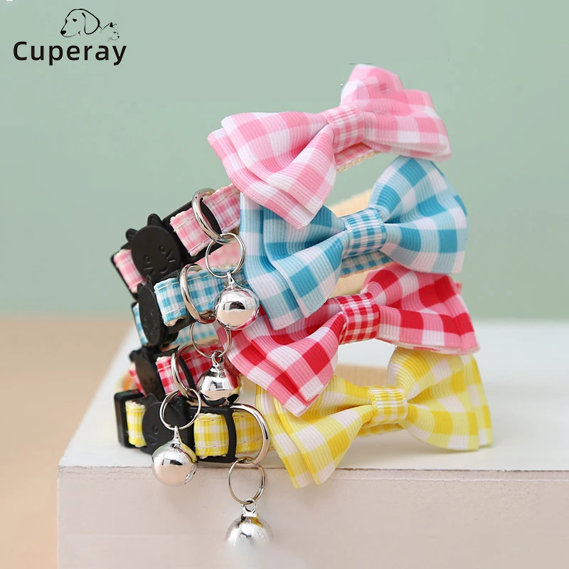 

Cat Collar Collar Pet Supplies Plaid Bow Cat Puppy Collar Adjustable Small Dog Cute Collar with Bell for Kitten Puppies Collars