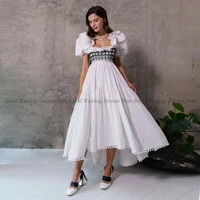 high quality a line wedding dresses sexy puff sleeve halter straps draped open back 2022 summer floor length gowns robe de ma