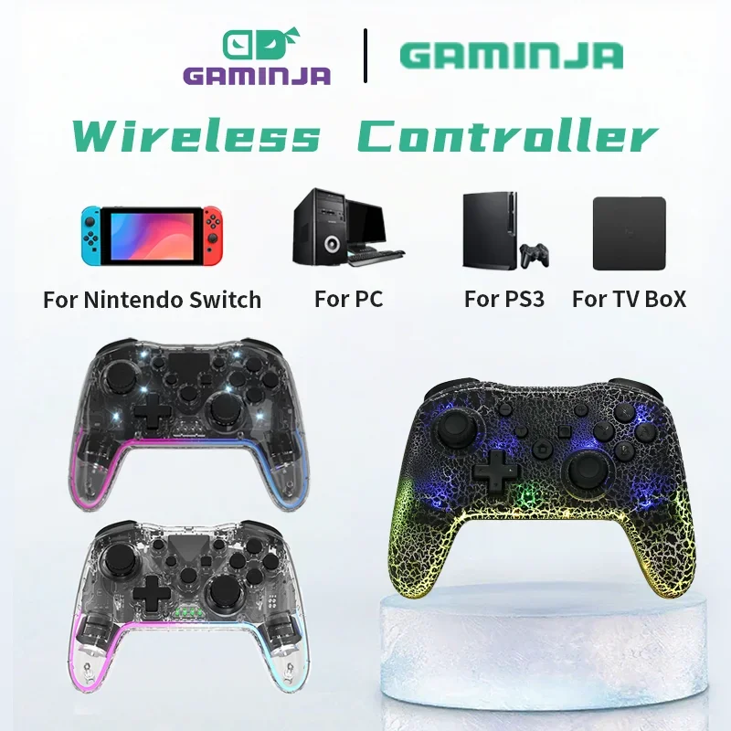 Фото GAMINJA RGB Light Беспроводной геймпад Bluetooth Игровой контроллер для коммутатора/ПК PS3 Двойные джойстики 6-осевой гироскоп Двойная вибрация №1