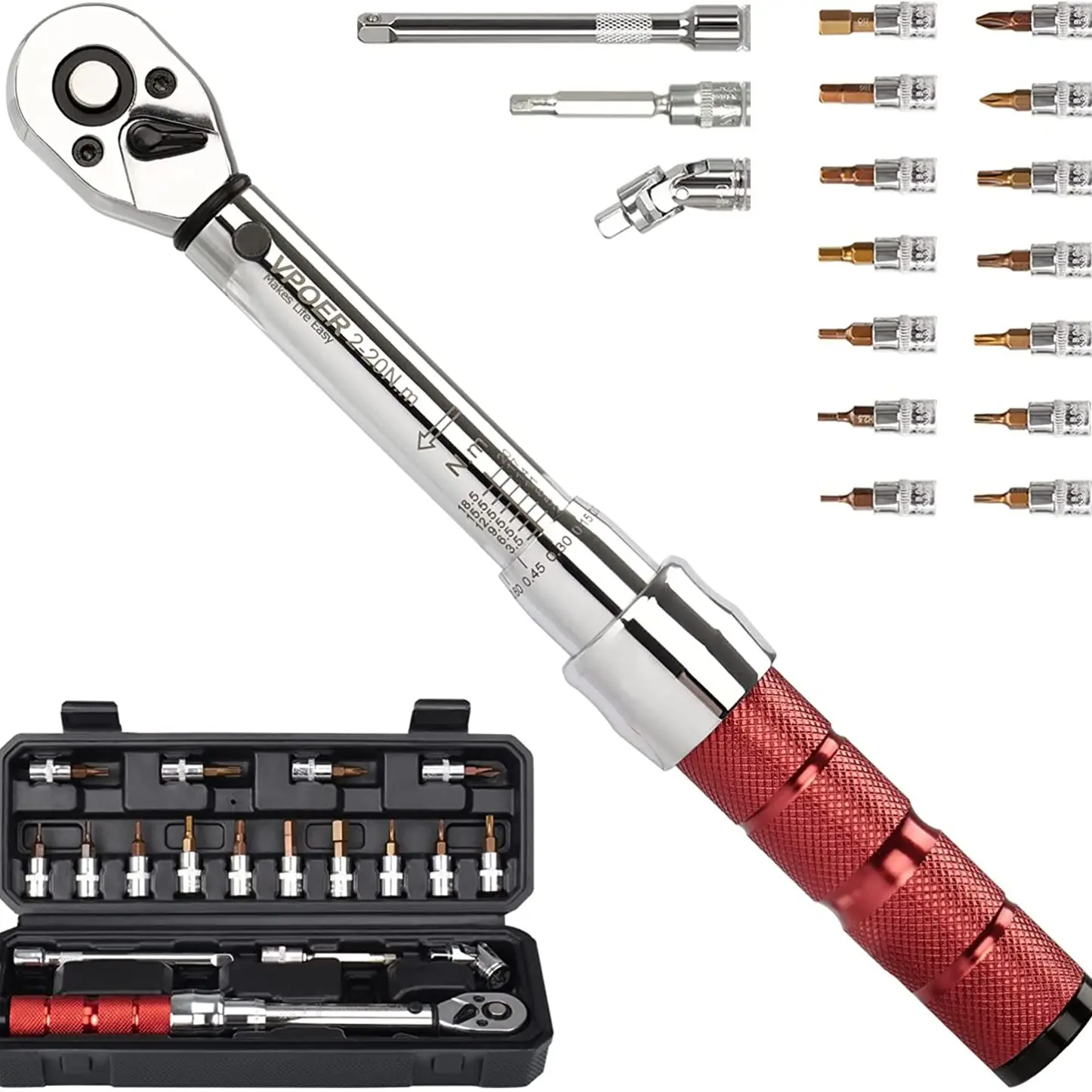 18PCS Bike Torque Wrench set 1/4-inch Drive 2-20 Nm (18-177 inch pounds) Bicycle Tool Kit for MTB Mountain Road Bikes