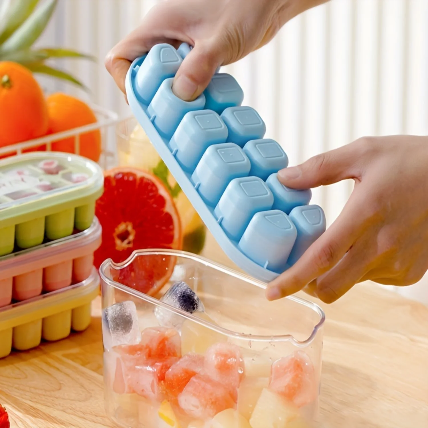 2 упаковки силиконовых лотков для льда с крышками формы пищевого класса большой