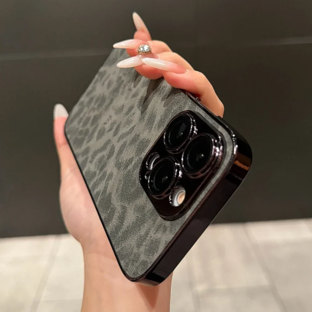 Чехол Learther с леопардовым покрытием для iPhone 16 15 11 13 12 14 Pro Max Plus защитный чехол