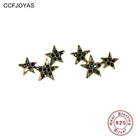 ccfjoyas 14k gold plated 925 sterling silve black zircon star stud earrings for women simple ins cute earrings fashion jewelry