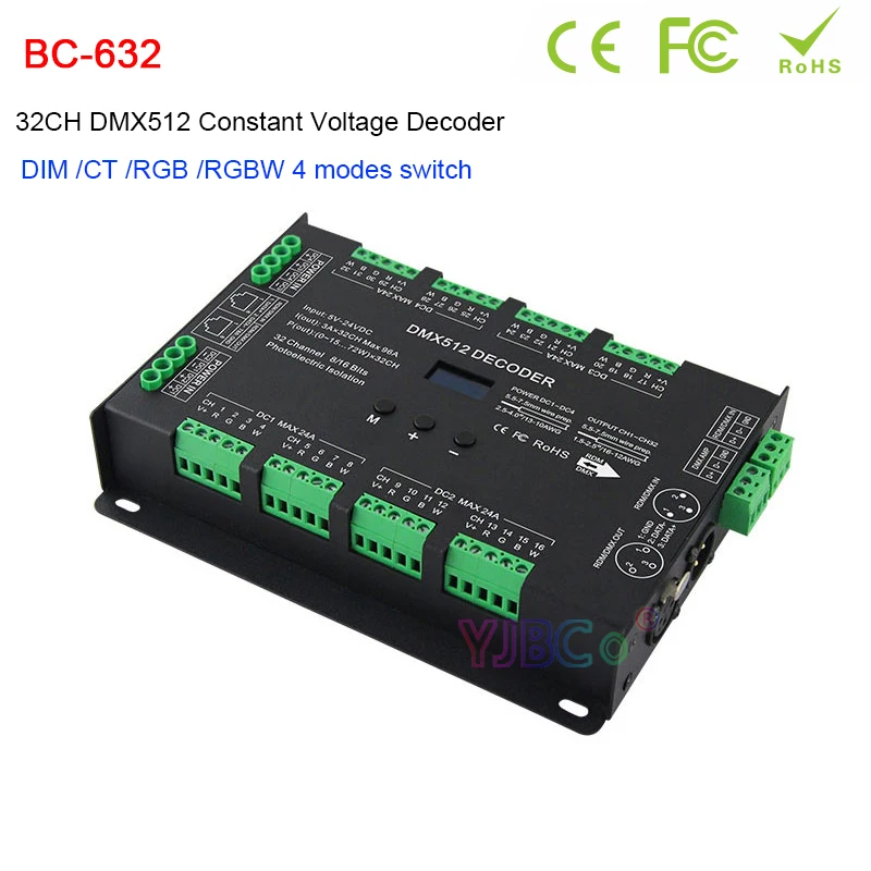 BC-632 CV 32CH DMX LED Decoder DC 5V-24V 3A*32CH DMX512 Controller For Single color CT RGB RGBW LED Strip Lights