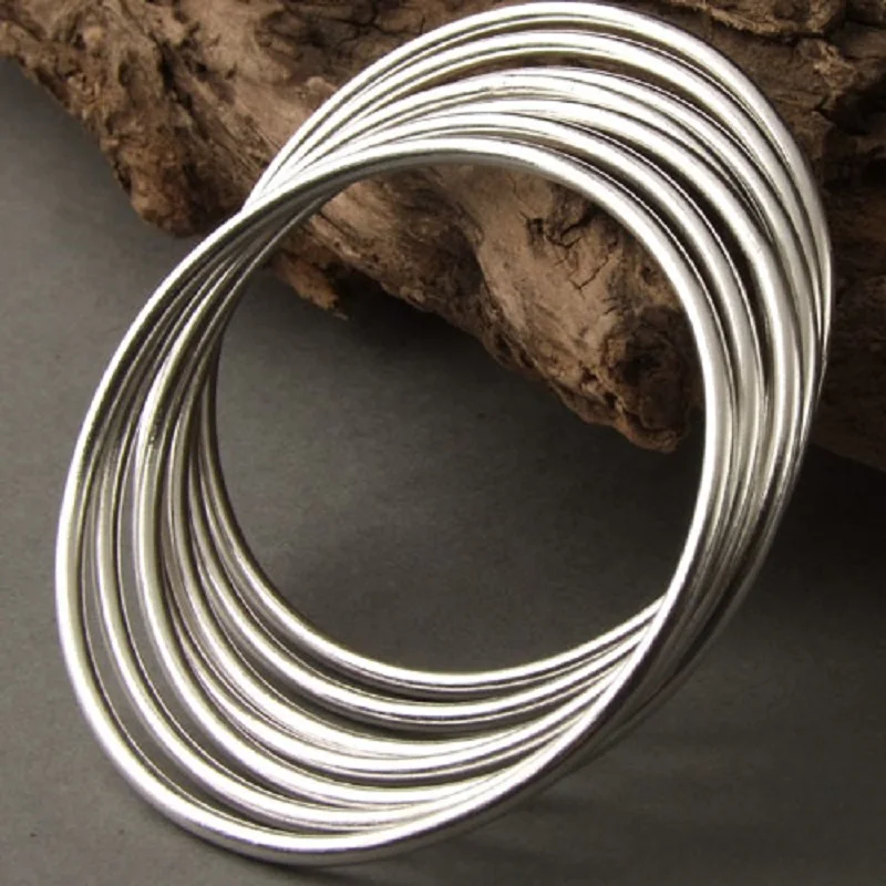 Simple and Fashionable Small Aperture Handmade Bracelet 999 Sterling Silver Smooth Round Bar