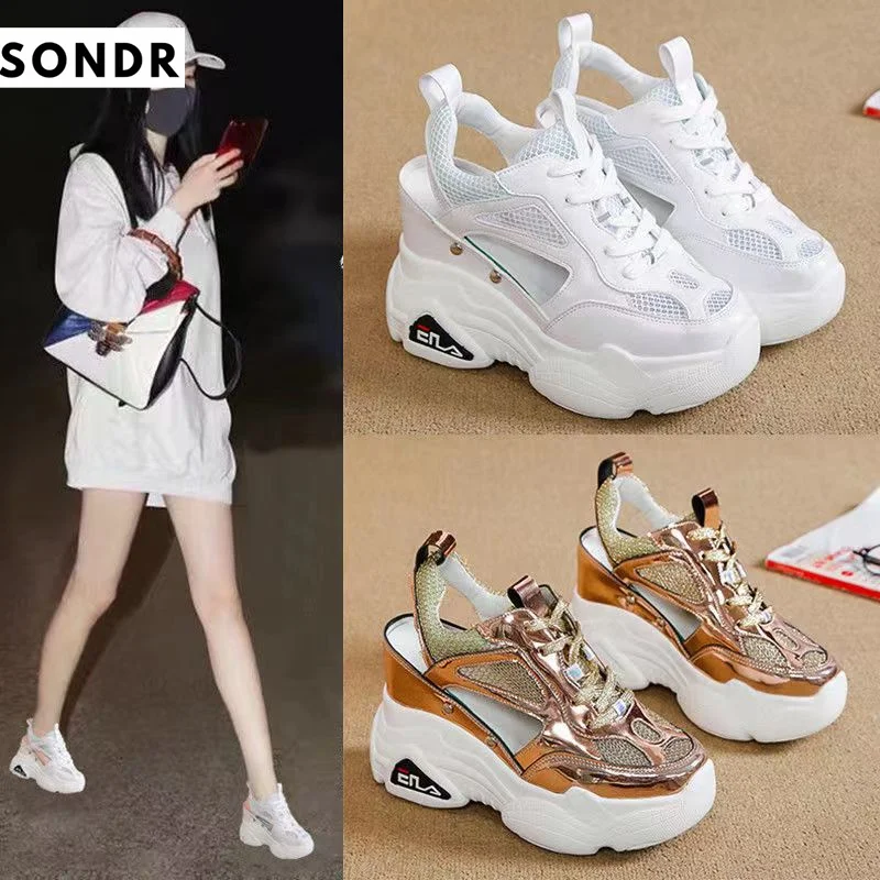 

Inside high hollow out daddy shoes Bag-head sandals 2022 spring/summer new mesh breathable thick bottom leisure sneakers