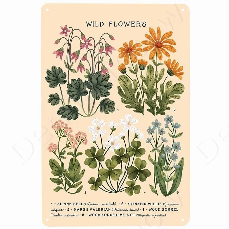 Винтажная металлическая вывеска с дикими цветами украшение на стену фруктами