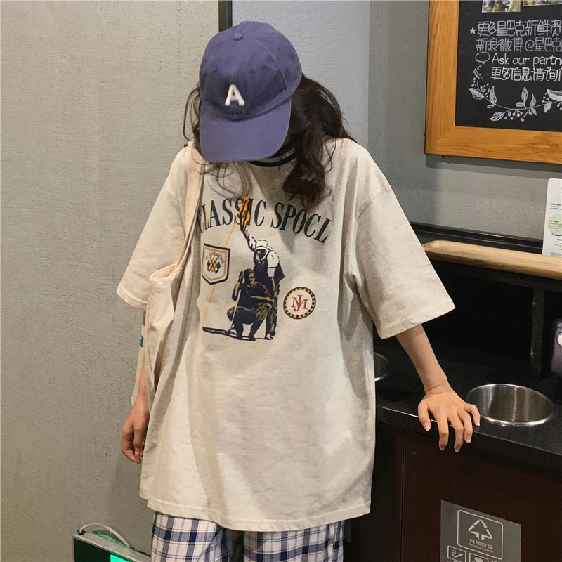 Футболка женская с коротким рукавом свободный креативный летний топ в Корейском