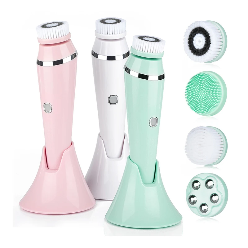 

NEW 4 in 1 Sonic Face Cleaning Tool Facial Cleansing Brush Exfoliating Facial Brush Facial SPA Kit Skin Beauty Machine with Base