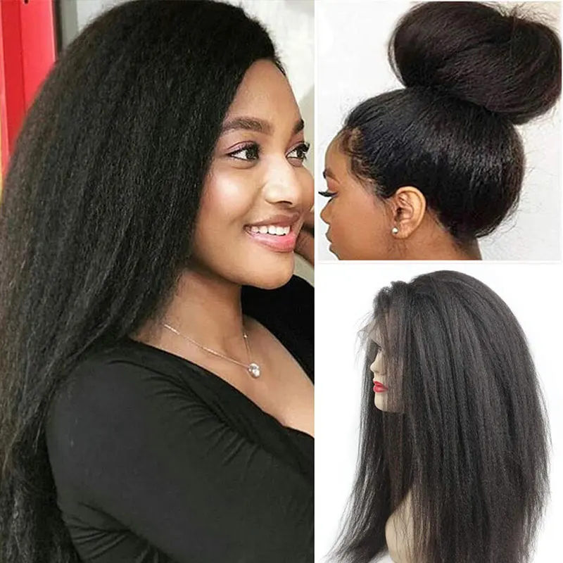 

360 Lace Frontal Wigs Kinky Straight Human Hair Wig With Baby Hair Pre Plucked Italian Yaki Lace Front Wig For Women 180%Density