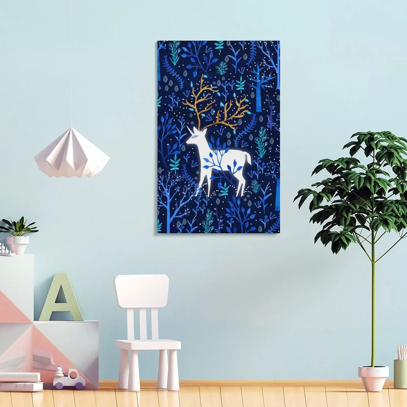 Оленький рог в синем холсте картина настенное украшение рамка для домашнего