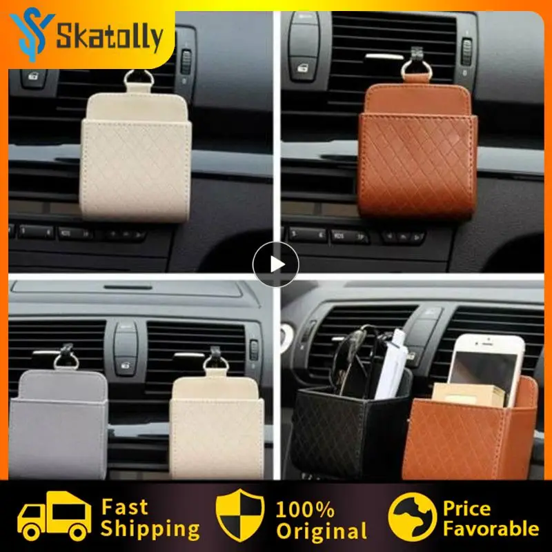 

Car Phone Holder Storage Bag Organizer Universal Pu Leather Auto Vent Outlet Trash Box Multicolor Large Capacity Car Styling Bag