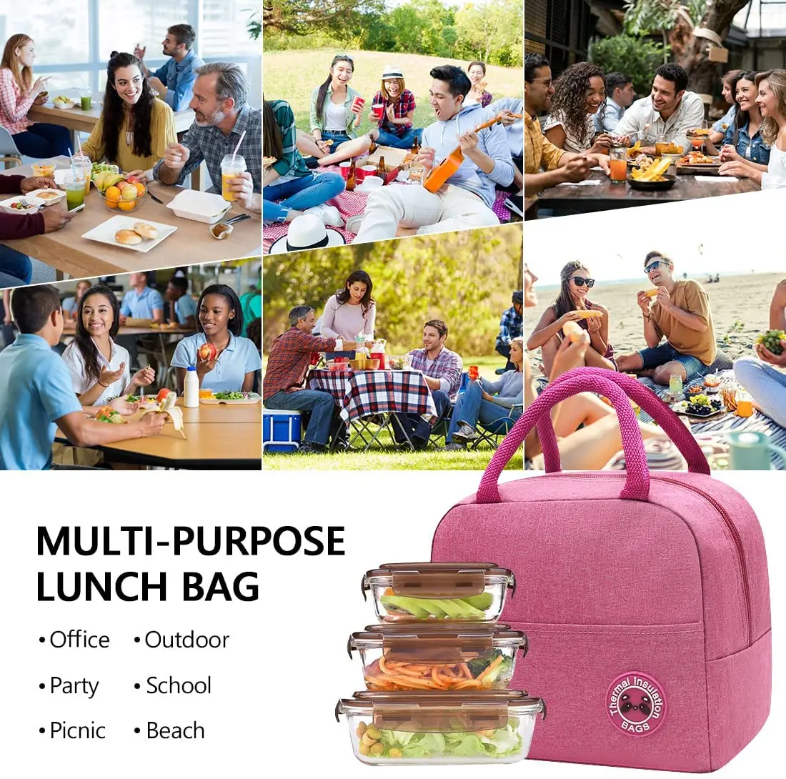 Cooler Bags Portable Zipper Thermal Bag Lunch Bag Women Portable Fridge Bag Mouth Print Lunch Box Tote Thermal Food Storage Bag images - 6
