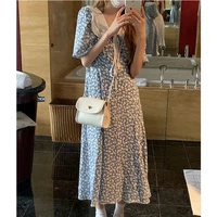 floral dress for women party french vintage retro office lady casual peter pan collar maxi dresses summer 2022 new clothes