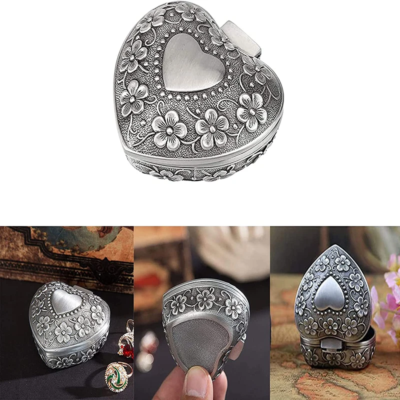 

Classic Vintage Antique Heart Shape Jewelry Box Ring Small Trinket Organizer Chest Christmas Gift