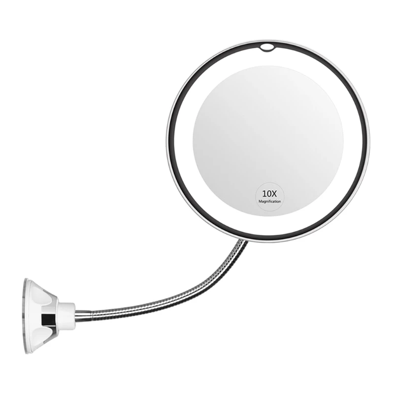 

GU240 Flexible Gooseneck 10X Magnifying Makeup Mirror LED Lighted with Suction Cup 360 Degree Swivel for Lady Girls Home Use