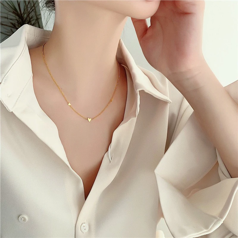 Summer Accessories Jewelry On The Neck Stainless Steel Gold Necklace For Women Korea Fashion Heart Choker Neck Free Shipping