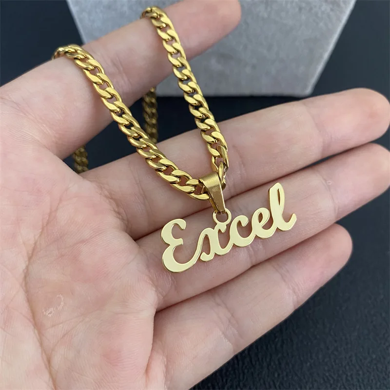 Custom Big Name Necklace For Men Women Personalized Initial Letter Nameplate Pendant Cuban Chain Necklaces Handmade Jewelry Gift