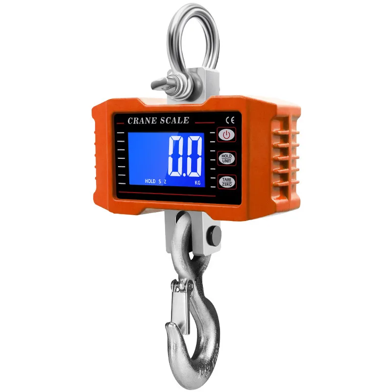 Portable 1000kg Heavy Duty Crane Scale Electronic Digital Hanging Scale LCD Backlight Stainless Steel Hook Industrial Weighting