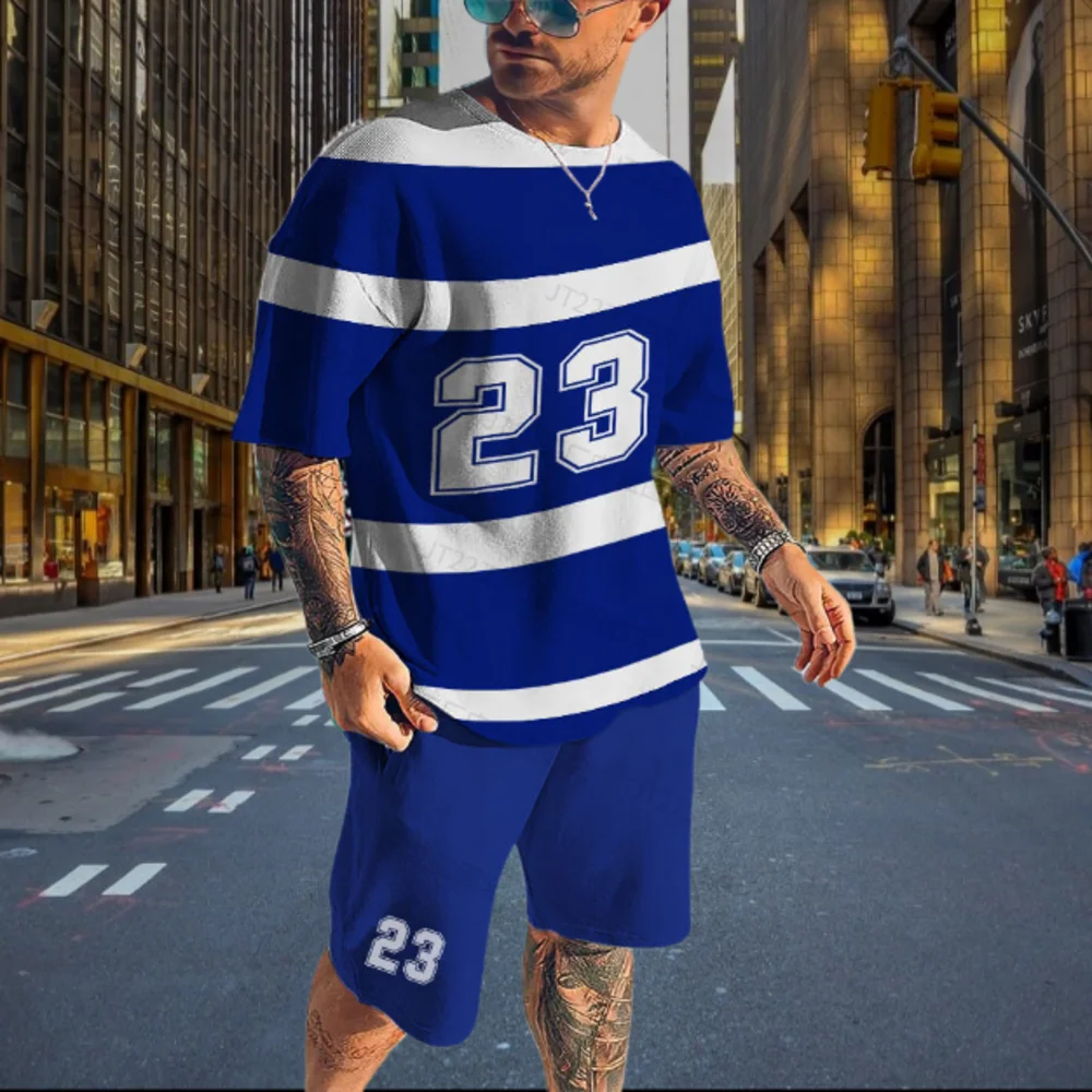 Men's T-shirt Suit Men's Summer New Digital 23 Outdoor Sportswear Suit Oversized Casual Tracksuit For Men O Collar Short Sleeve