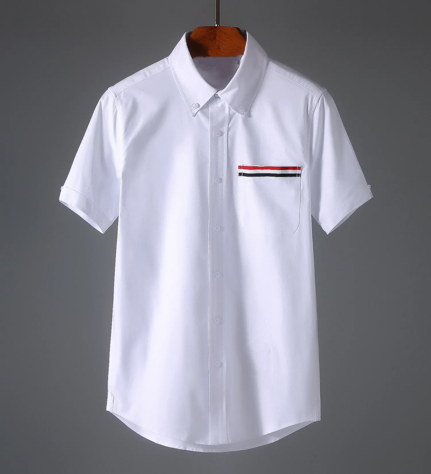 

2022 Summer Women Short Sleeve Shirt Oxford Cotton Blouse Turn Down Collar Solid Stiped Pocket Casual Top Men Shirt