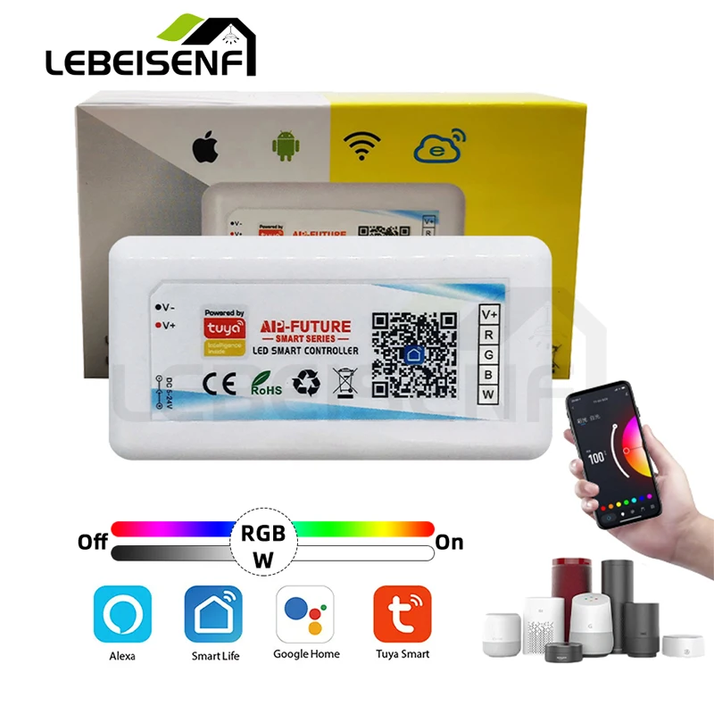 

RGBW LED Controller PWM Dimmer DC5-24V 18A Tuya Smart Life APP Voice WiFi Control for 5 Wire 4 Channel COB FOB Color Strip Light
