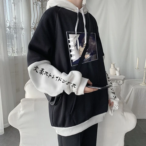 Anime Bungo Stray Dogs Dazai Osamu Cool Men Hooded Sweatshirt Fashion Cartoon Manga Winter Casual Women Fake Two Pieces Hoodies