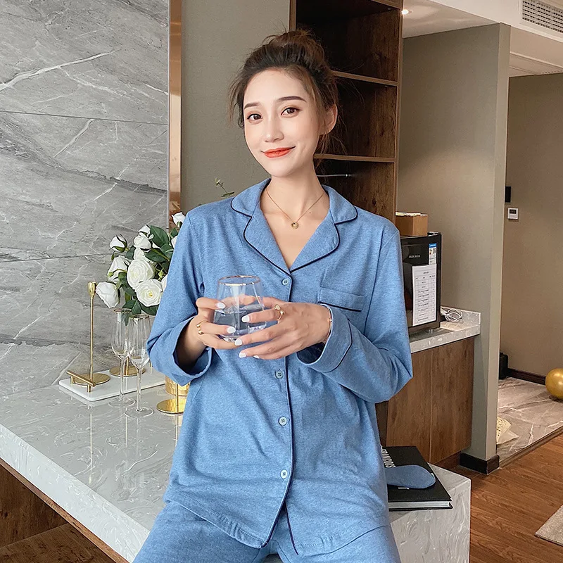 Colored Cotton Pajamas for Women Long Sleeve Button Down Pajamas Set Two Piece Sleepwear PJS Lounge Wear