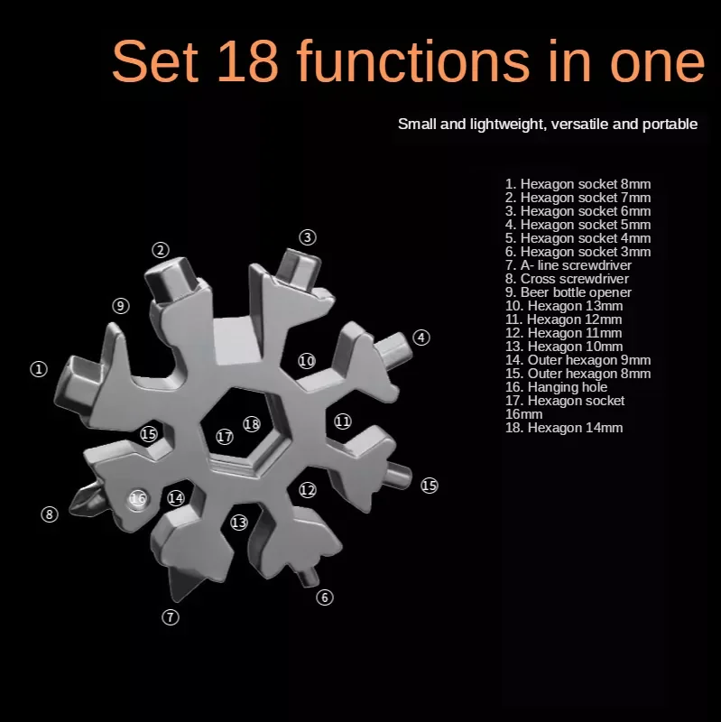 

NEW2022 with Gift Box Card Type Snowflake Wrench Tool Combination Portable Snowflake Tool with Key Ring Allen Wrench Home Tool