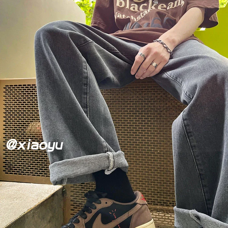 Summer 3 Colors Oversized Jeans Men Fashion Casual Wide Leg Jeans Mens Streetwear Hip Hop Loose Straight Denim Trousers Men