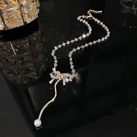 2022 new womens zircon love splicing chain bow pearl pendant sweet cool clavicle necklace jewelry daily party gift wholesale