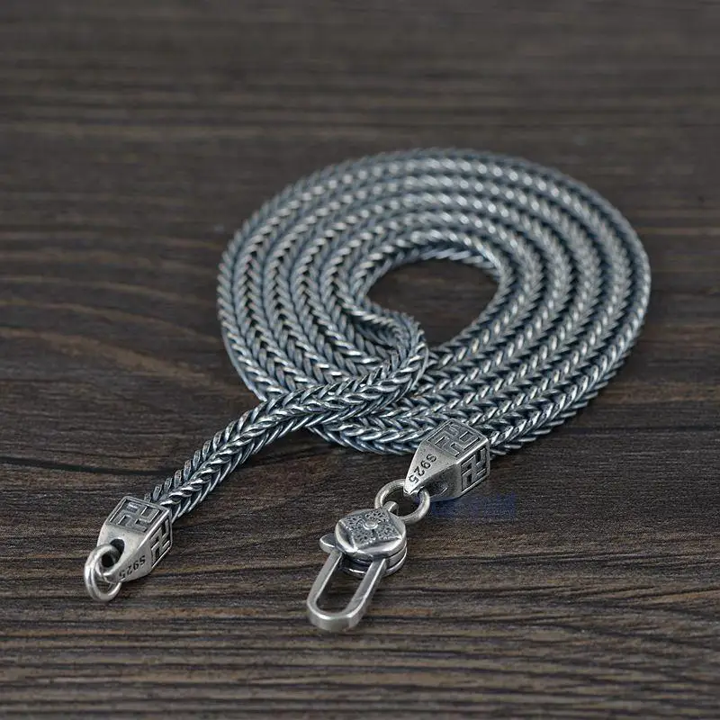

Antique Silver Thai Silver Necklace S925 Wholesale Men Mantra Chopin Silver Bracelet Strand Chain Foxtail