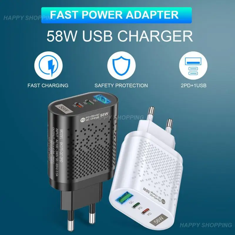 

Fast Charging Pd Power Adapter Universal 58w Fast Charging Charger Type-c Hub Extender Usb Charger Phone Accessories Portable