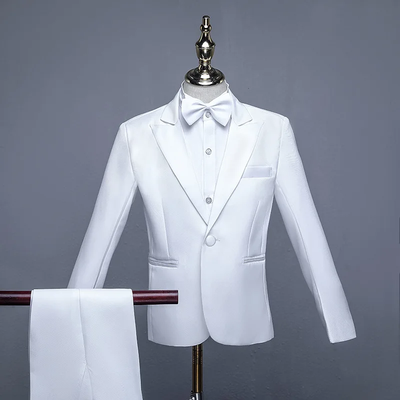 Formal Children's Dress Suits Set Big Boys Piano Show Host Party Wedding Costume Kids Tuxedo Pants Bowtie Girdle 4pcs Outfits