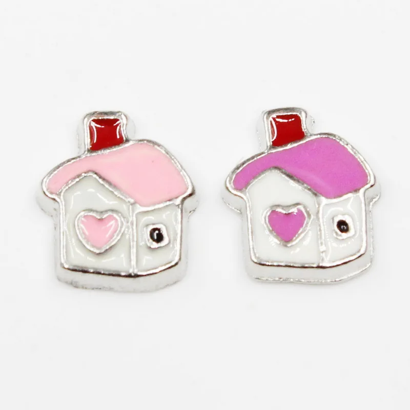 

Hot Selling 20pcs Enamel Pink House Floating Charms Living Glass Memory Lockets Bracelet Diy Jewelry Accessory