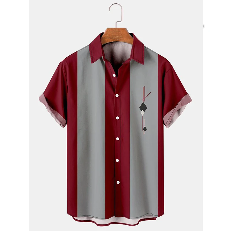 

Badassdude Geometric Stripes Printing Men's Casual Short Sleeved Shirt