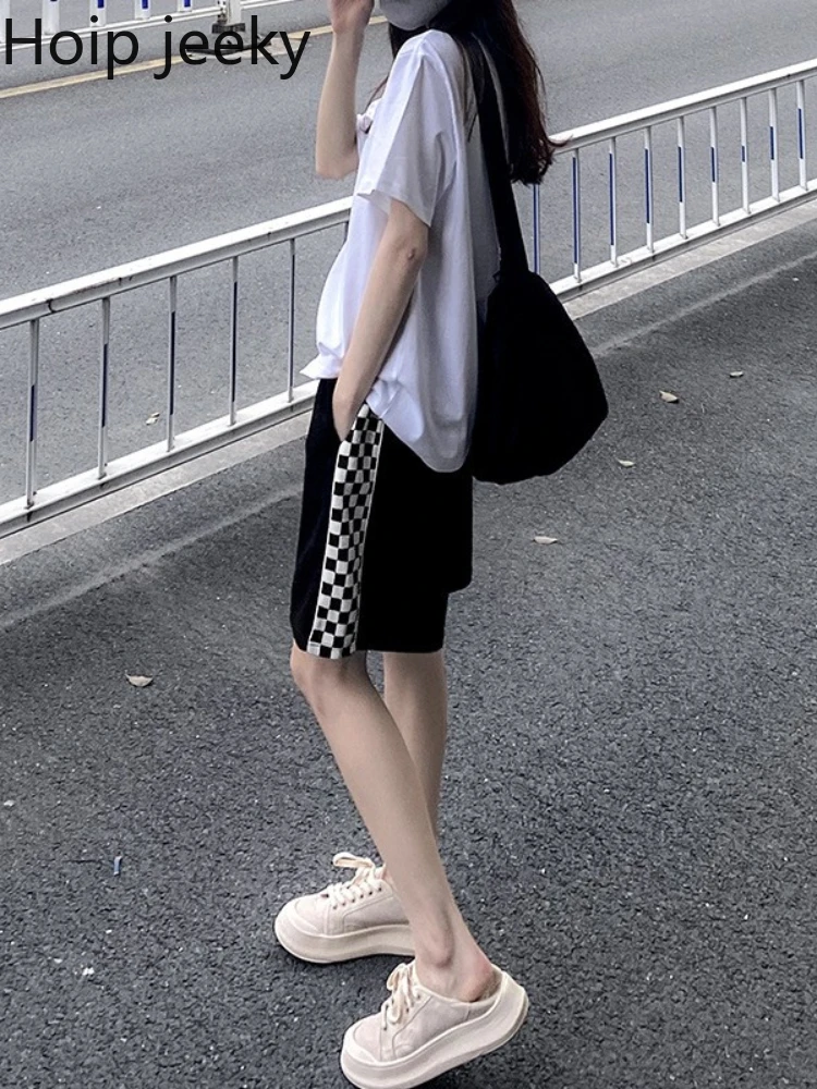 

Hoip Jeeky Summer Checkerboard Sports Shorts Young Girls Korean Casual Hot Fitness Workout Elasticity Cropped Pants 2022 Trend