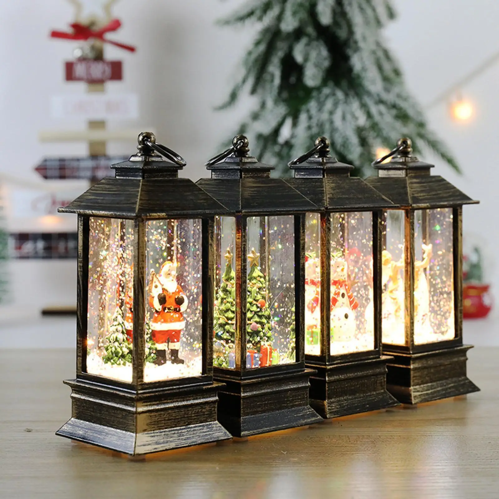 

Vintage LED Light Christmas Lanten Merry Christmas Decoration Hanging Santa Lamp Snowman Snow LED Lantern Light Castle