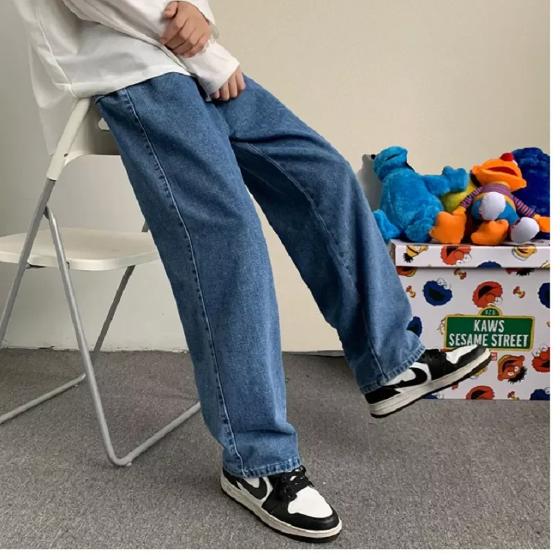 2023NEW Fashion Men Wide Leg Jeans Spring Autumn New Streetwear Straight Baggy Denim Pants Male Casual Trousers Black gray/Blue