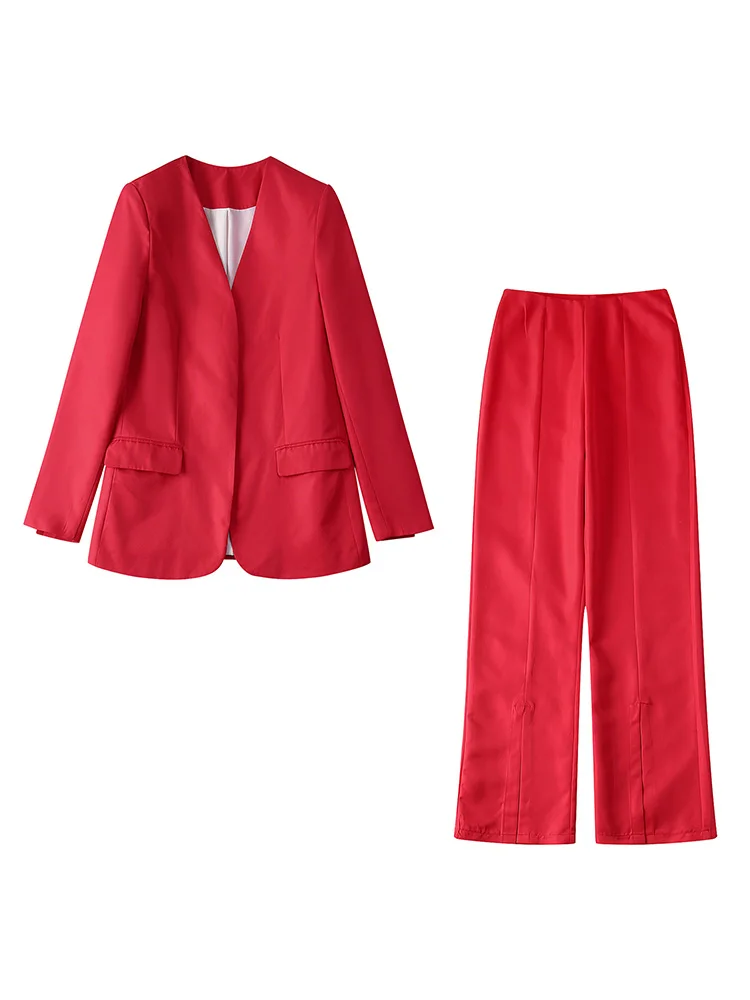 

Elegant Office Suits For Women 2022 Two Piece Set Hidden Single Button Blazer And Skinny Split Hem Pants Sets Womens Outfits