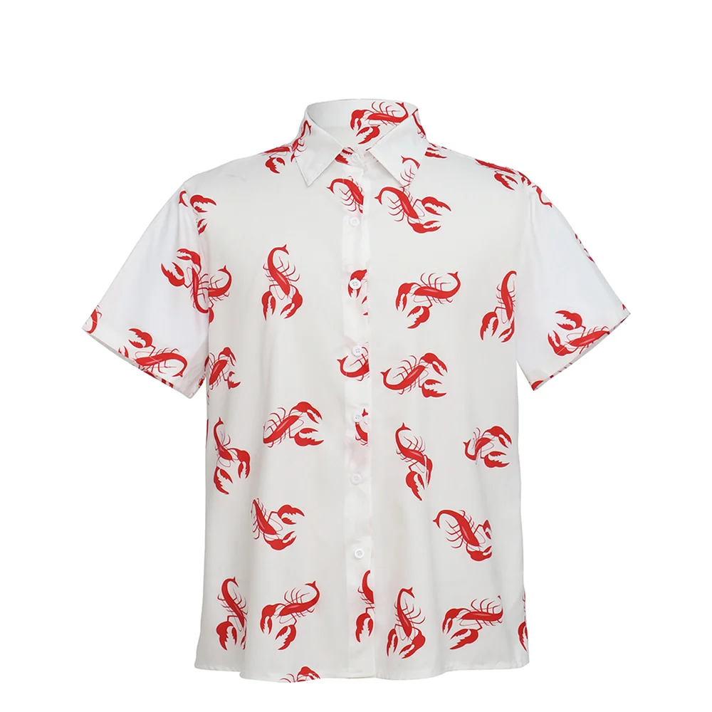 

Men's Cosmo Kramer Lobster Short Sleeve Shirt Adult Casual Loose Button-Up T-Shirt Holiday Beach Party Tops TV Character Cosplay